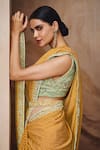 Buy Label Varsha Yellow Viscose, Georgette Embroidery Boat Neck Stripe Print Saree With Blouse Online at Aza Fashions Buy_Label Varsha_Yellow Viscose, Georgette Embroidery Boat Neck Stripe Print Saree With Blouse_Online_at_Aza_Fashions