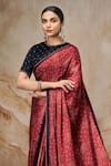 Shop Label Varsha Red Viscose, Satin, Maheshwari Embroidery Ajrakh Digital Print Saree With Blouse at Aza Fashions Shop_Label Varsha_Red Viscose, Satin, Maheshwari Embroidery Ajrakh Digital Print Saree With Blouse_at_Aza_Fashions