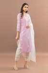Shop_Kalakaari By Sagarika_Pink Cotton, Kota Doria Lace V-neck Lined Kurta Set With Dupatta _Online_at_Aza_Fashions