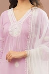 Shop_Kalakaari By Sagarika_Pink Cotton, Kota Doria Lace V-neck Lined Kurta Set With Dupatta _at_Aza_Fashions