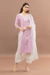 Buy_Kalakaari By Sagarika_Pink Cotton, Kota Doria Lace V-neck Lined Kurta Set With Dupatta _at_Aza_Fashions