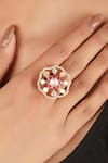 Buy_Sica Jewellery_Red Moissanite Polki And Synthetic Stones Embellished Bahaar Ring _at_Aza_Fashions