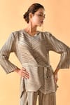 Crimp_Gold 100% Polyester Textured V Neck Metallic Top With Pant _Online_at_Aza_Fashions