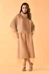 Buy_Crimp_Beige 100% Polyester Textured Turtleneck Batwing Sleeve Top With Pant _at_Aza_Fashions