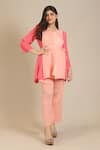 Buy_Crimp_Peach Polyester V-neck Tonal Textured Top With Pant _at_Aza_Fashions