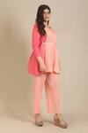 Shop_Crimp_Peach Polyester V-neck Tonal Textured Top With Pant _at_Aza_Fashions