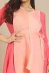 Crimp_Peach Polyester V-neck Tonal Textured Top With Pant _Online_at_Aza_Fashions