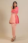 Buy_Crimp_Peach Polyester V-neck Tonal Textured Top With Pant _Online_at_Aza_Fashions