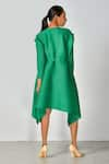 Shop_Crimp_Emerald Green 100% Polyester Plain V Neck Sunset Asymmetric Dress _at_Aza_Fashions