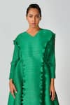 Crimp_Emerald Green 100% Polyester Plain V Neck Sunset Asymmetric Dress _Online_at_Aza_Fashions