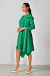 Buy_Crimp_Emerald Green 100% Polyester Plain V Neck Sunset Asymmetric Dress _Online_at_Aza_Fashions