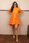 Buy_Crimp_Orange Polyester Short Twirl Ruffle Dress_at_Aza_Fashions