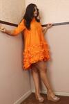 Shop_Crimp_Orange Polyester Short Twirl Ruffle Dress_at_Aza_Fashions