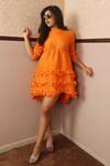 Buy_Crimp_Orange Polyester Short Twirl Ruffle Dress_Online_at_Aza_Fashions