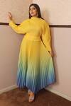 Buy_Crimp_Yellow Polyester Round Neck Ombre Shaded Dress _at_Aza_Fashions