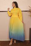 Shop_Crimp_Yellow Polyester Round Neck Ombre Shaded Dress _at_Aza_Fashions