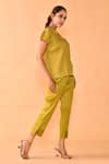 Crimp_Green 100% Polyester Embroidery Cord Keyhole Work Top And Pant Set _Online_at_Aza_Fashions