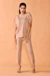 Buy_Crimp_Beige 100% Polyester Embroidery Cord Vertical Pleated Top And Pant Set _at_Aza_Fashions
