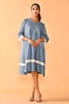 Buy_Crimp_Blue Polyester Sequins Round Neck Yoke Embroidered Dress _at_Aza_Fashions