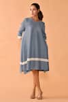 Shop_Crimp_Blue Polyester Sequins Round Neck Yoke Embroidered Dress _at_Aza_Fashions
