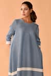Buy_Crimp_Blue Polyester Sequins Round Neck Yoke Embroidered Dress _Online_at_Aza_Fashions