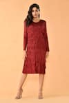 Buy_Crimp_Maroon Polyester Tassels Round Neck Fringe Embroidered Dress _at_Aza_Fashions