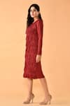 Buy_Crimp_Maroon Polyester Tassels Round Neck Fringe Embroidered Dress _Online_at_Aza_Fashions