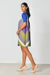 Buy_Crimp_Blue Polyester Split V-neck Geometric Print Dress _Online_at_Aza_Fashions