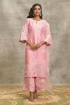 Buy_Surabhi Arya_Pink Silk, Chanderi, Organza Embroidery, Cut Work Round Dori Kurta Palazzo Set _at_Aza_Fashions