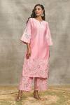 Buy_Surabhi Arya_Pink Silk, Chanderi, Organza Embroidery, Cut Work Round Dori Kurta Palazzo Set _Online_at_Aza_Fashions