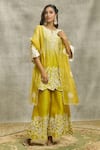 Buy_Surabhi Arya_Yellow Silk Chanderi Embroidered Floral Cutwork Dori Kurta Set With Dupatta _at_Aza_Fashions