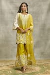 Surabhi Arya_Yellow Silk Chanderi Embroidered Floral Cutwork Dori Kurta Set With Dupatta _Online_at_Aza_Fashions