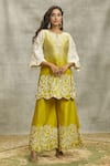 Buy_Surabhi Arya_Yellow Silk Chanderi Embroidered Floral Cutwork Dori Kurta Set With Dupatta _Online_at_Aza_Fashions