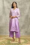 Buy_Surabhi Arya_Purple Silk Chanderi Hand Embroidered Floral Cutwork V Neck Kurta And Palazzo Set _at_Aza_Fashions