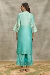 Shop_Surabhi Arya_Blue Silk Chanderi Hand Embroidered Floral Cutwork V Neck Kurta Set With Dupatta _at_Aza_Fashions