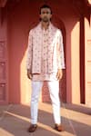 Buy_Kaaj Button x AZA_Pink Satin Linen Embroidered Tulip Kurta Set _at_Aza_Fashions