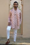 Buy_Kaaj Button x AZA_Pink Satin Linen Embroidered Tulip Kurta Set 