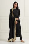 Buy_Ikshita Choudhary_Black Cotton Embroidery, Sequins, Zari Round Neck Gathered Anarkali Set_at_Aza_Fashions