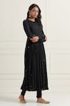 Ikshita Choudhary_Black Cotton Embroidery, Sequins, Zari Round Neck Gathered Anarkali Set_at_Aza_Fashions