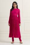 Buy_Ikshita Choudhary_Magenta Wrinkle Cotton Hand Embroidered Sequin And Zari Anarkali & Churidar Set_at_Aza_Fashions