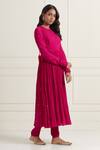 Shop_Ikshita Choudhary_Magenta Wrinkle Cotton Hand Embroidered Sequin And Zari Anarkali & Churidar Set_Online_at_Aza_Fashions