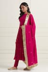 Buy_Ikshita Choudhary_Magenta Wrinkle Cotton Hand Embroidered Sequin Round Work Gathered Anarkali Set _at_Aza_Fashions