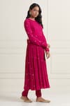 Ikshita Choudhary_Magenta Wrinkle Cotton Hand Embroidered Sequin Round Work Gathered Anarkali Set _at_Aza_Fashions