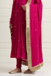 Shop_Ikshita Choudhary_Magenta Wrinkle Cotton Hand Embroidered Sequin Round Work Gathered Anarkali Set 