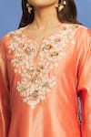 OMI_Peach Silk Chanderi Hand Embroidered Mukaish Notched Yoke Tunic _at_Aza_Fashions