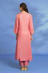 Shop OMI Pink Twill, Chiffon Embroidery Split V-neck Sleeve Kurta Pant Set at Aza Fashions Shop_OMI_Pink Twill, Chiffon Embroidery Split V-neck Sleeve Kurta Pant Set _at_Aza_Fashions