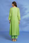 Shop_OMI_Green Twill Embroidery Split V-neck Hand Kurta Pant Set _at_Aza_Fashions