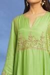 Shop_OMI_Green Twill Embroidery Split V-neck Hand Kurta Pant Set _Online_at_Aza_Fashions