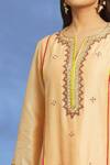 Shop_OMI_Peach Silk, Chanderi, Chiffon Mirrors, Embroidery Split V-neck Hand Kurta Set _Online_at_Aza_Fashions