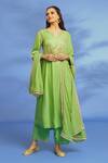 Buy_OMI_Green Twill Embroidery Split V-neck Hand Kurta Pant Set _at_Aza_Fashions